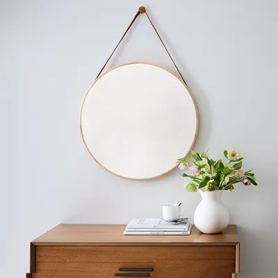 Modern Leather Round Hanging Mirror - 24" | West Elm