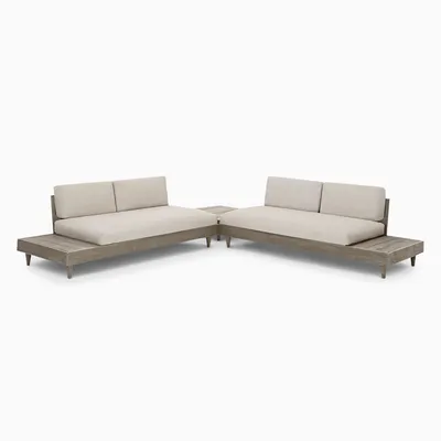 Portside Low Outdoor 3-Piece L-Shaped Sectional w/ Corner Coffee Table (112") | West Elm