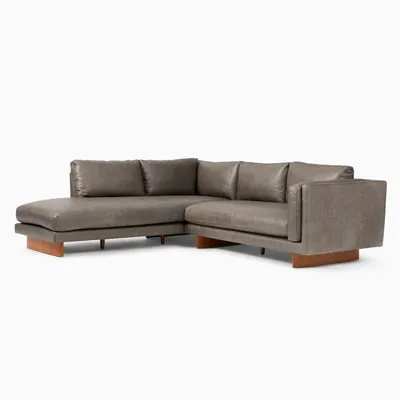 Anton Leather 2 Piece Terminal Chaise Sectional Wood Legs | Sofa With West Elm