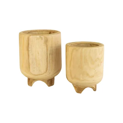 Hand-Carved Wood Planters | West Elm