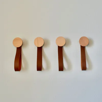 Modern Home by Bellver Cone Wall Hooks w/ Leather Strap - Set of 4 | West Elm
