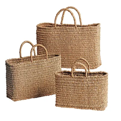 Bimini Seagrass Tote Baskets - Set of 3 | West Elm
