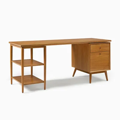 Mid-Century Modular Desk w/ File Cabinet & Shelves (70