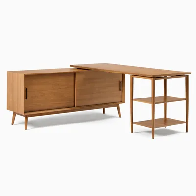 Mid-Century Modular L-Shaped Desk w/ Shelves & Bookcase (70") | West Elm