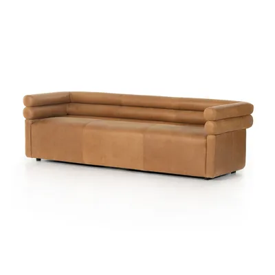 Double Channeled Leather Sofa | West Elm