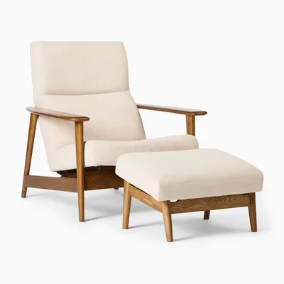 Mid-Century Show Wood High-Back Chair & Ottoman Set | West Elm