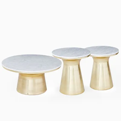 Marble-Topped Pedestal Coffee Table + Side Tables Set | Modern Living Room Furniture | West Elm