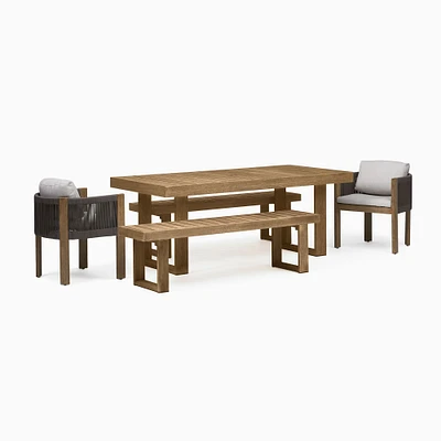Portside Wood Outdoor Dining Table (76.5"), Portside Benches & Porto Chairs Set | West Elm