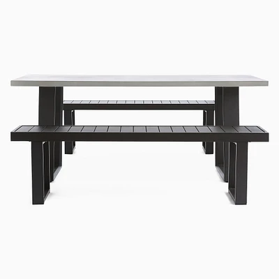 Portside Aluminum Concrete Outdoor Dining Table (72") & Benches Set  | West Elm