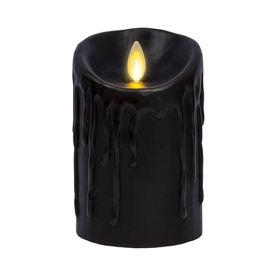 Wax Drip Flameless Pillar Candle - Black | West Elm