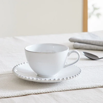 Costa Nova Pearl White Stoneware Teacup & Saucers (Set of 4) | West Elm