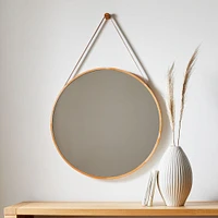 Modern Hanging Round Wall Mirror w/ Leather Strap | West Elm