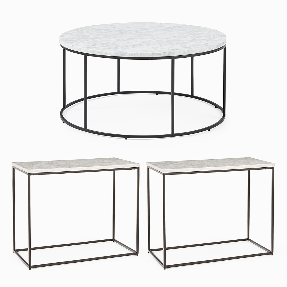 Streamline Round Coffee Table & 2 Side Tables Set - Marble | Modern Living Room Furniture | West Elm