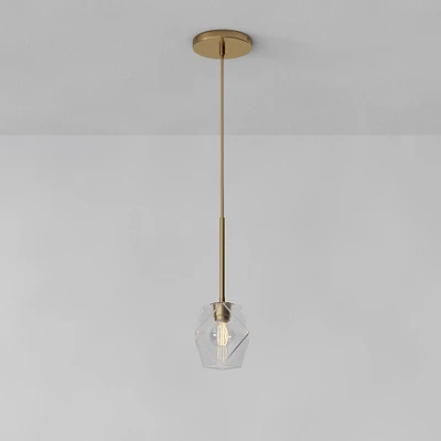 Sculptural Glass Faceted Pendant Light - Clear (7") | West Elm