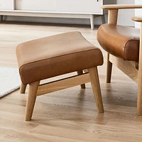 Mid-Century Show Wood Leather Ottoman | West Elm