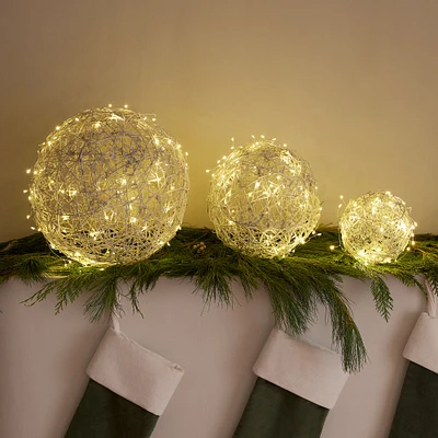 Silver Light-Up Vine Balls (Set of 3) | West Elm