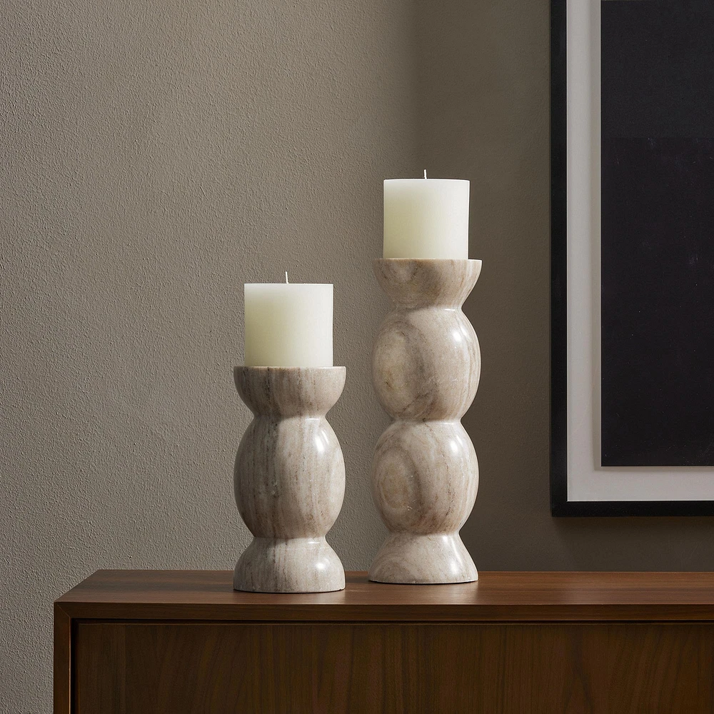 Kivu Marble Pillar Candle Holders (Set of 2) | West Elm