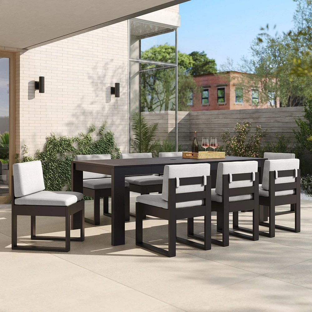 Telluride Aluminum Outdoor Expandable Dining Table (65"–80") & Side Dining Chairs Set | West Elm