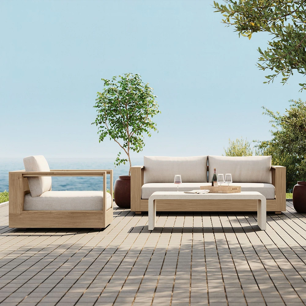 Telluride Outdoor Sofa (83"), Lounge Chair & Syros Waterfall Coffee Table (44") Set | West Elm