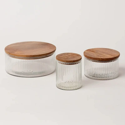 Fleck Fluted Glass Storage Jars (Set of 3) | West Elm