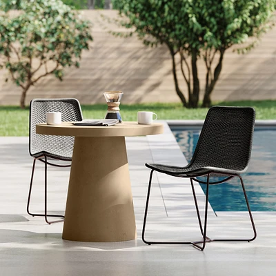 Textured Concrete Pedestal Outdoor Dining Table (32") & Slope Chairs Set | West Elm