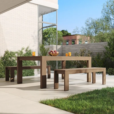 Telluride Outdoor Expandable Dining Table (76"–106") & Benches Set | West Elm