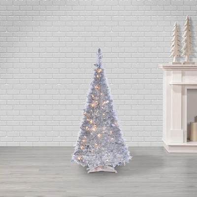 Pre-Lit Faux Pop-Up Silver Christmas Tree | West Elm