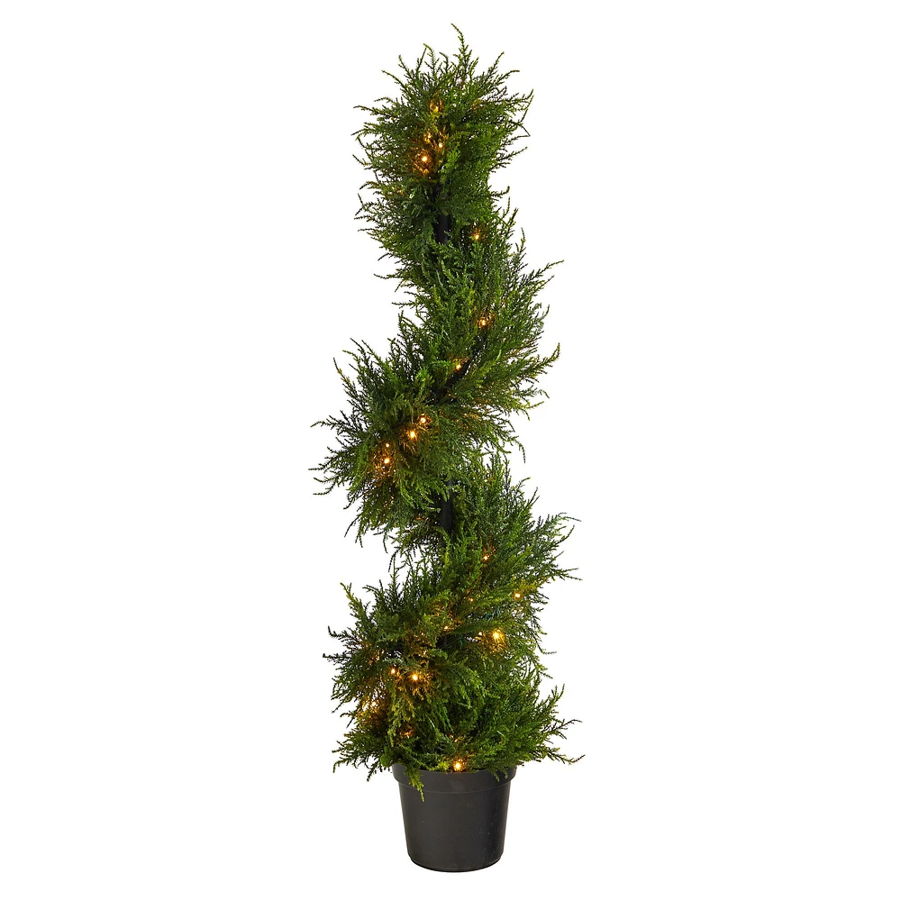 Pre-Lit Faux Potted Spiral Cypress Indoor/Outdoor Tree | West Elm