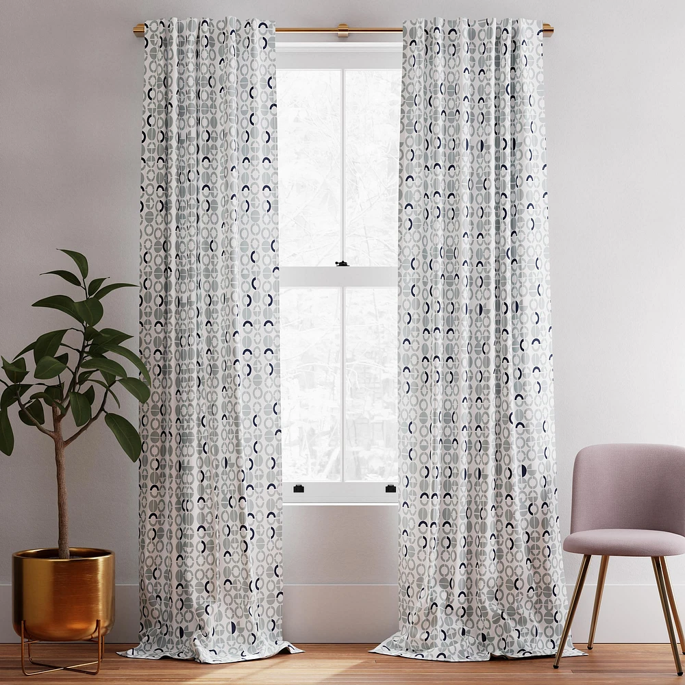 Graphic Dots Curtain (Set of 2) - Washed Blue Gemstone/Midnight | West Elm