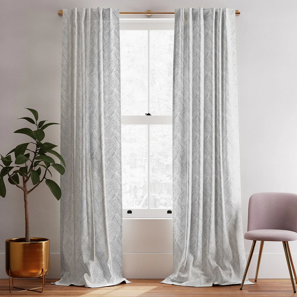 Cotton Canvas Fragmented Lines Curtains (Set of 2) - Black | West Elm