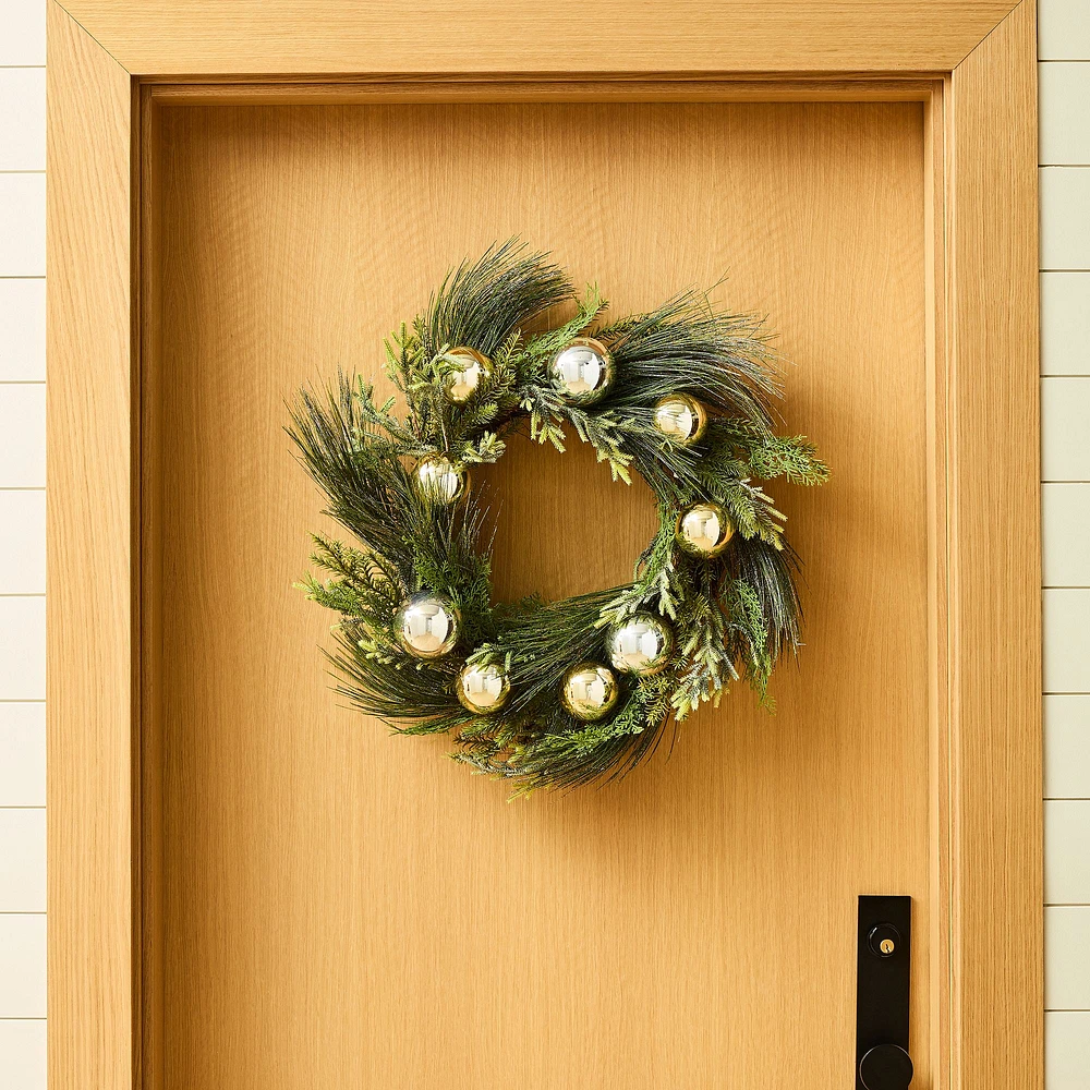 Faux Sparkling Pine Wreath w/ Ornaments | West Elm