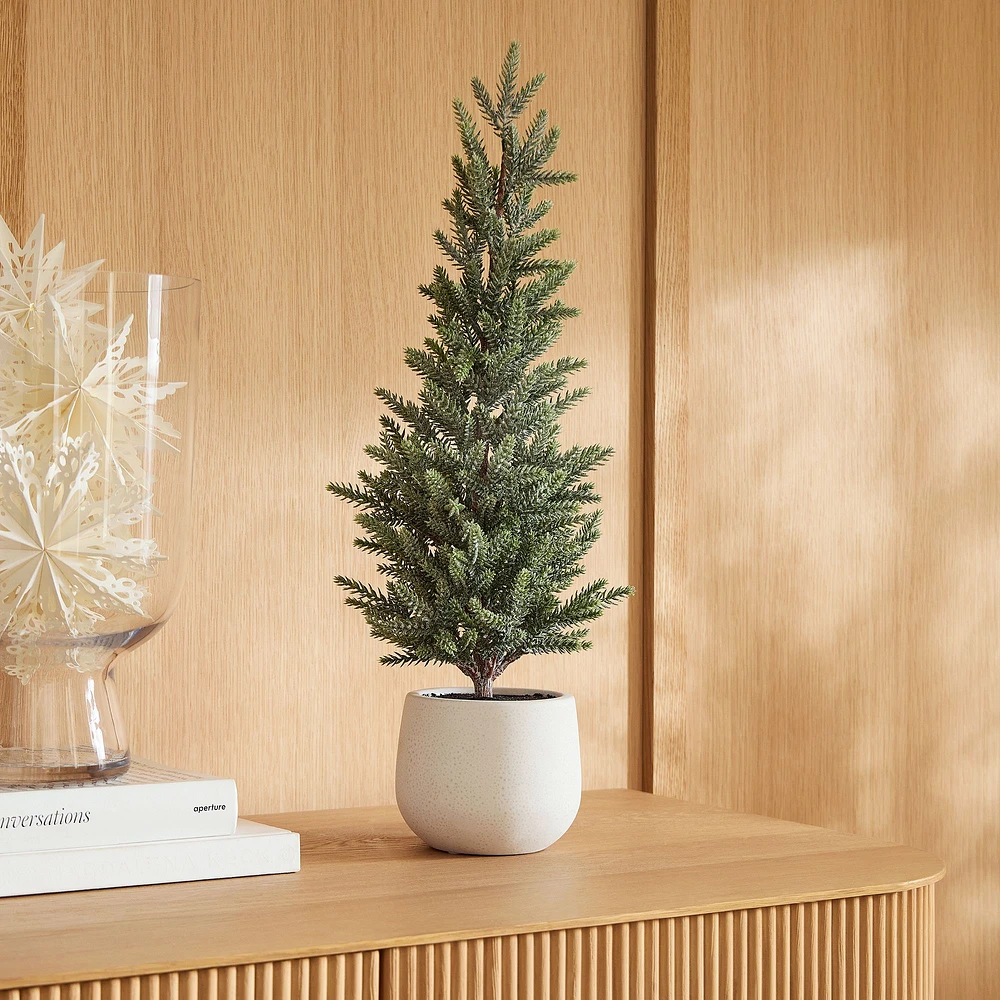 Faux Glittered Pine Tree w/ Terracotta Planter | West Elm