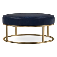 Box Frame Round Leather Ottoman | West Elm