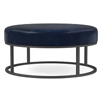 Box Frame Round Leather Ottoman | West Elm