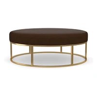 Box Frame Round Leather Ottoman | West Elm