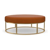 Box Frame Round Leather Ottoman | West Elm