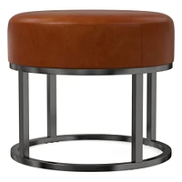 Box Frame Round Leather Ottoman | West Elm