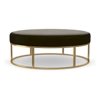 Box Frame Round Leather Ottoman | West Elm