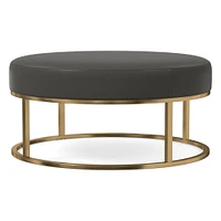 Box Frame Round Leather Ottoman | West Elm