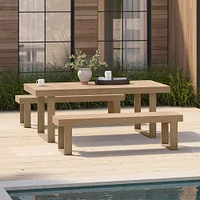 Portside Wood Outdoor Expandable Dining Table (76.5"–106") & Benches Set | West Elm