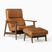 Mid-Century Show Wood High-Back Leather Chair & Ottoman Set | West Elm