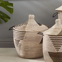 Graphic Millet Lidded Baskets - Black & White | West Elm