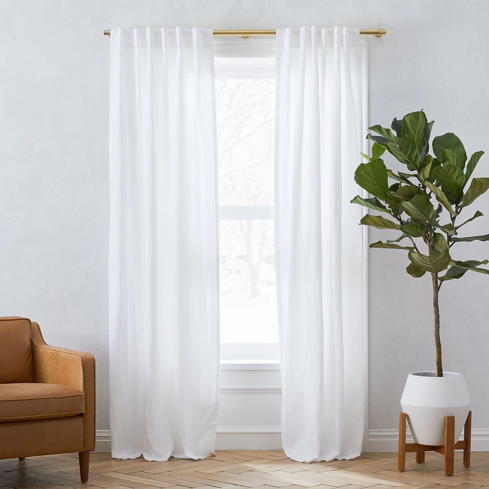 Open Box: Custom European Flax Linen Blackout Curtain - White | West Elm