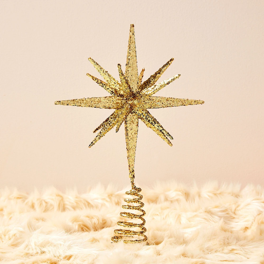 Kraft & Glitter Gem Starburst Tree Topper - Gold | West Elm