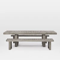 Portside Wood Outdoor Expandable Dining Table (76.5"–106") & Benches Set | West Elm