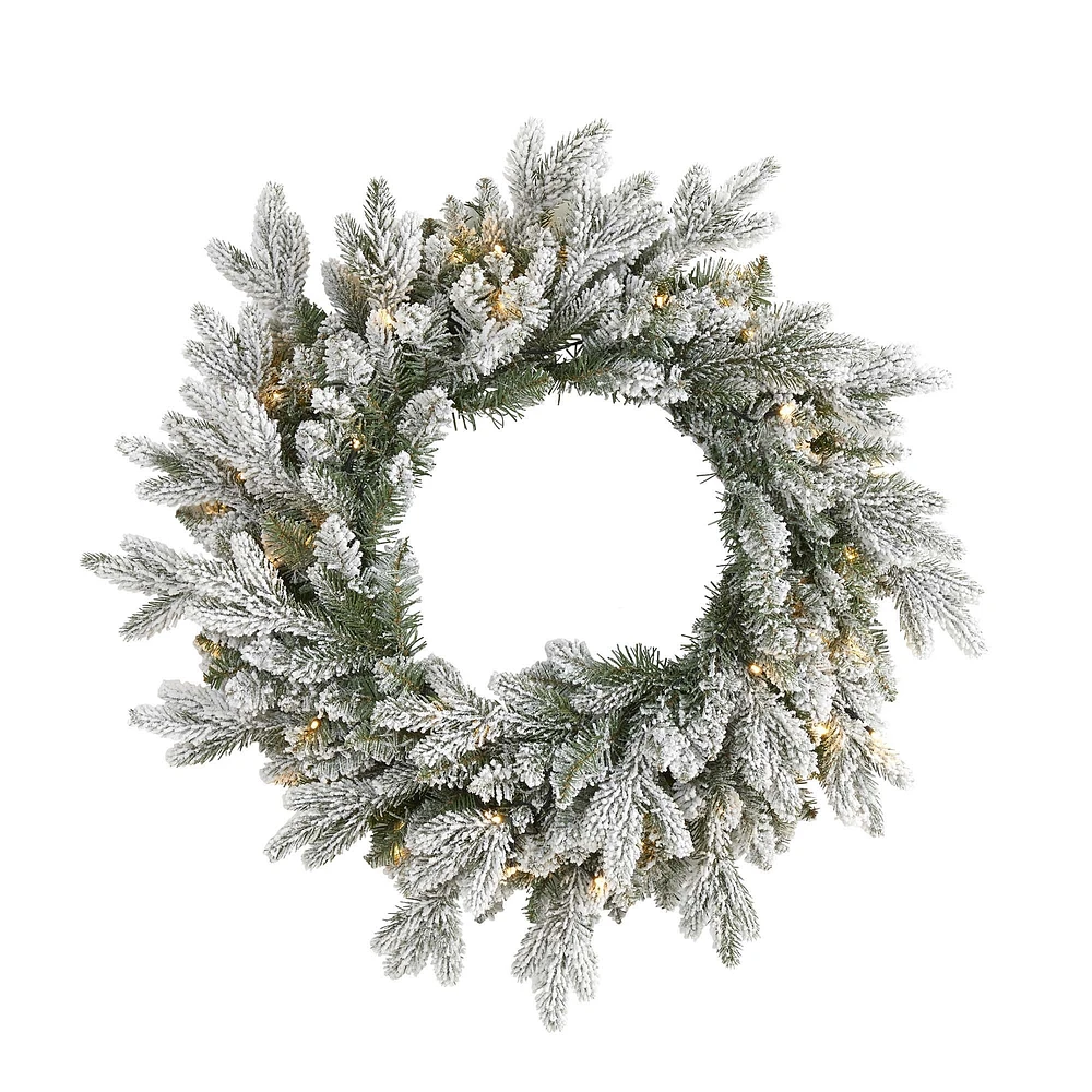 Pre-Lit Faux Flocked Wreath | West Elm