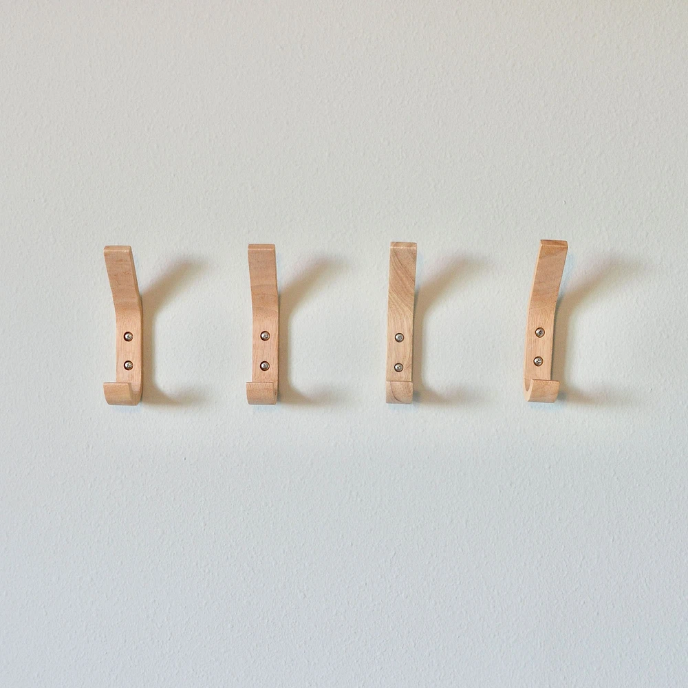 Modern Home by Bellver Wooden L-Shaped Double Wall Hooks - Set of 4 | West Elm