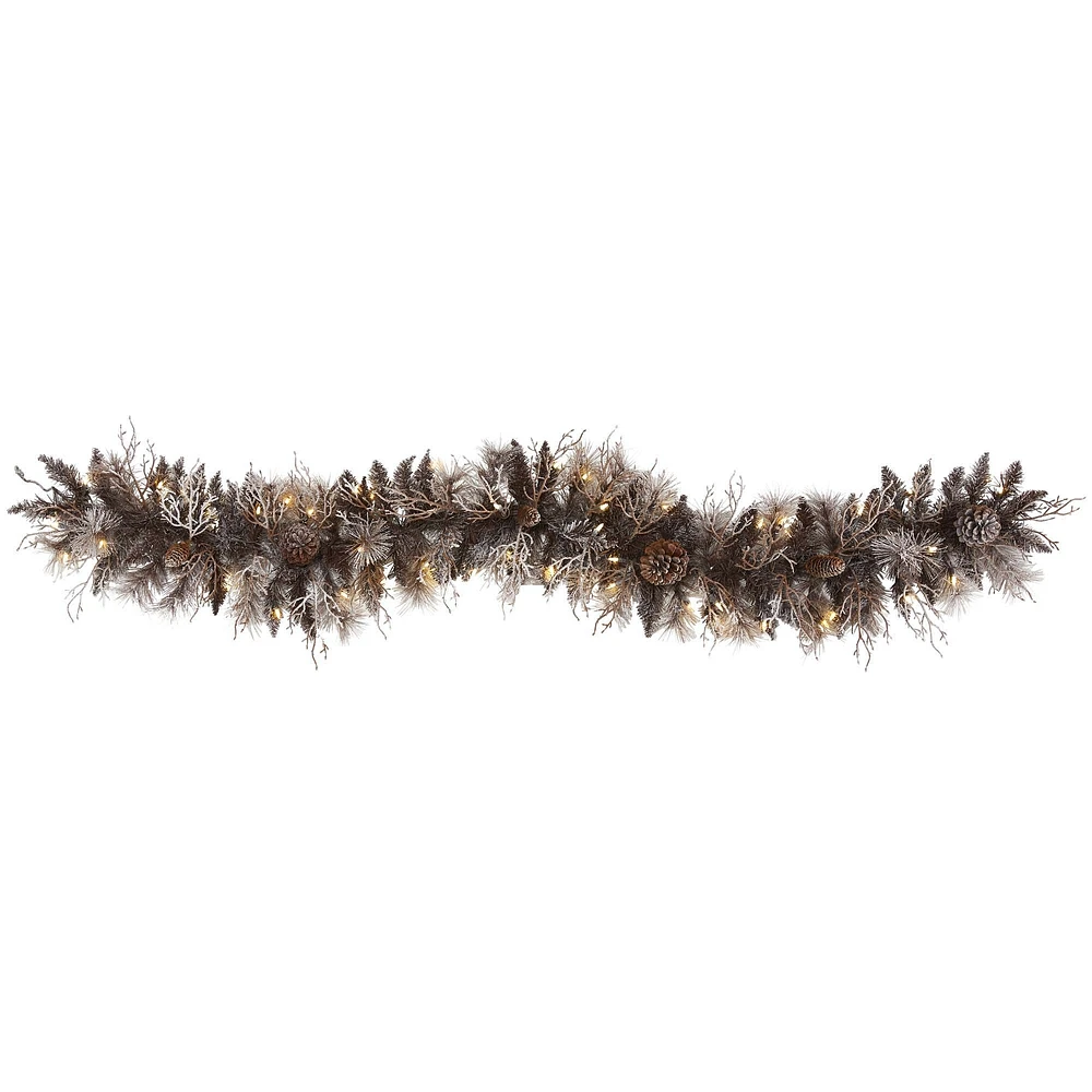 Pre-Lit Faux Flocked Pinecone Garland | West Elm