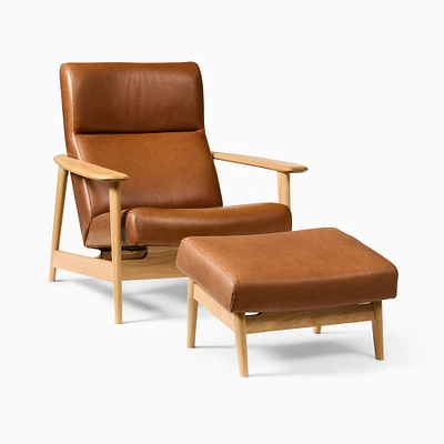 Mid-Century Show Wood High-Back Leather Chair & Ottoman Set | West Elm