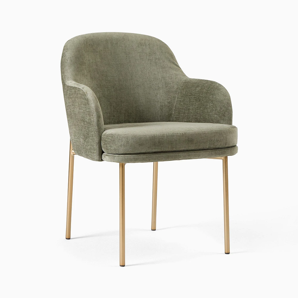 Open Box: Jack Metal Dining Arm Chair - Distressed Velvet, Green Spruce, Light Bronze | West Elm